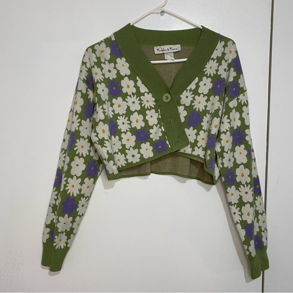 Floral Cropped Cardigan Sweater